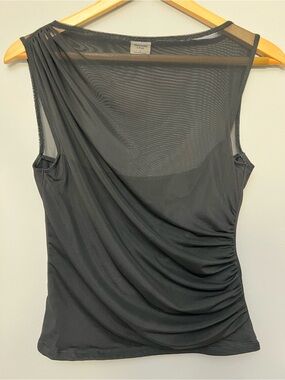Abercrombie & Fitch Black Draped Mesh Mesh Crew Tank Top Small